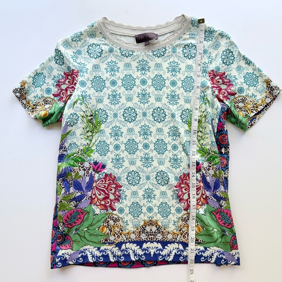 Haley Bob Floral Multicolor Print Stretch Viscose Jersey Tee XS - Picture 8 of 10
